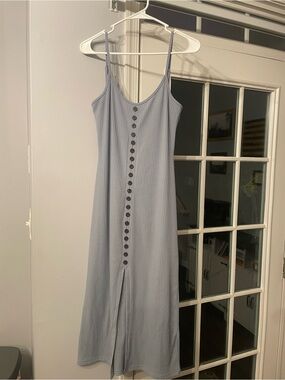 Dress Forum Blue Ribbed Button-Front Slip Dress